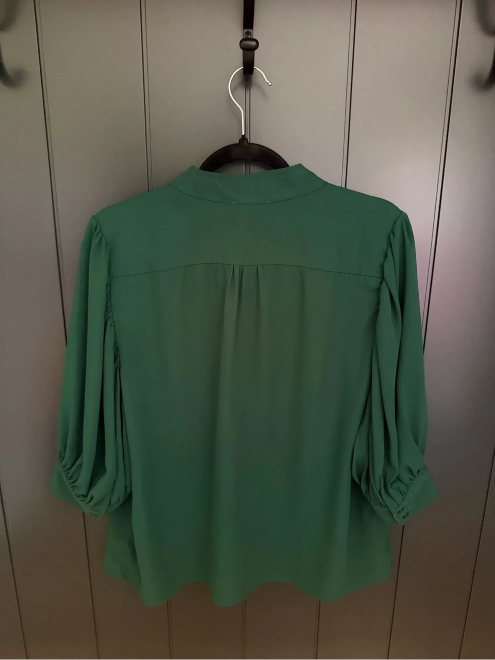 🌲 CeCe Women's 3/4 Sleeve Button Down Dark Forest Green Collar Blouse - Size L - Picture 12 of 12